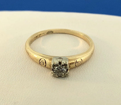Vintage Fidelity 14K Yellow White Gold Solitaire Engagement Bridal Promise Ring