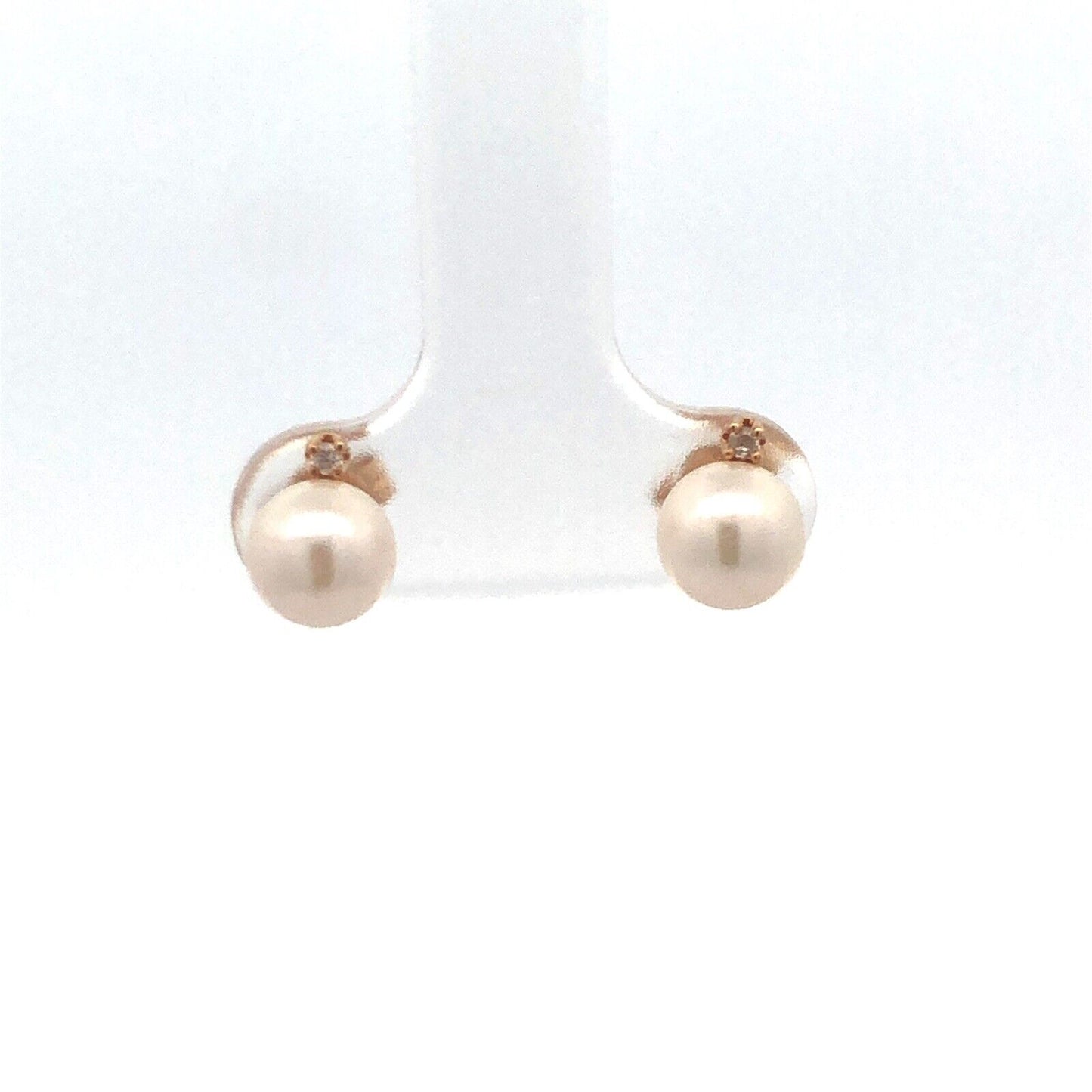 Estate 14K Yellow Gold Pearl White Topaz Accent Round Stud Earrings