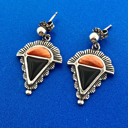 Carolyn Pollack R Moon Sterling Silver Black Onyx Coral Concho Dangle Earrings