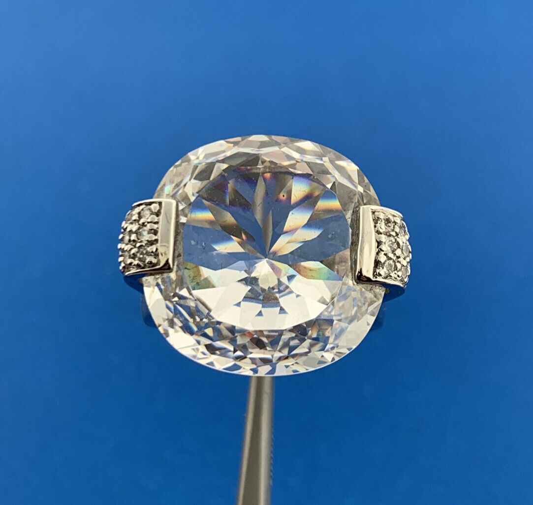 Designer 925 Sterling Silver Cubic Zirconia Solitaire W/Accents Statement Ring