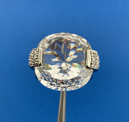 Designer 925 Sterling Silver Cubic Zirconia Solitaire W/Accents Statement Ring