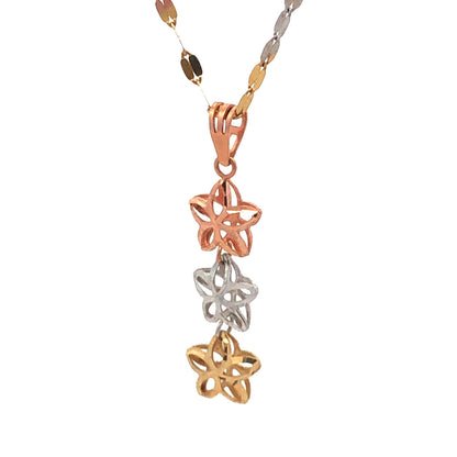 Retro Italy 14K White Yellow Rose Gold Three Star Diamond Cut Pendant Necklace