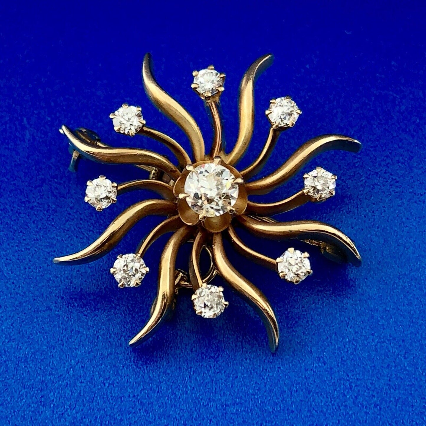Designer Art Deco 14K Yellow Gold Diamond Pin Brooch Pendant