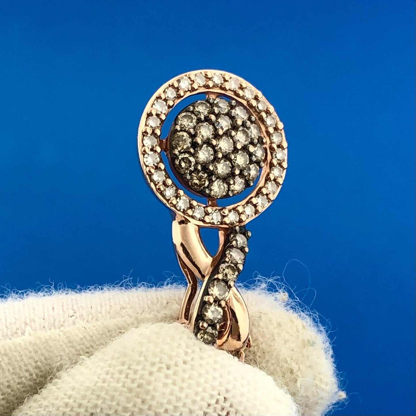 Designer 14K Rose Gold Champagne White Diamond Infinity Eternity Circle Necklace
