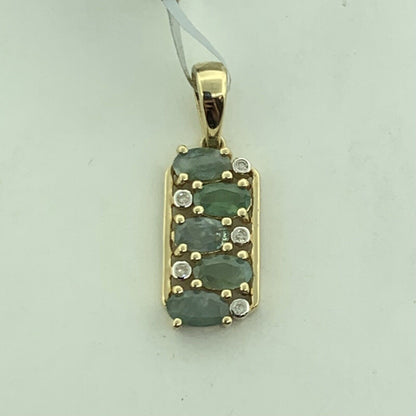 9K Yellow Gold Gemstone Diamond Accented NWT Pendant