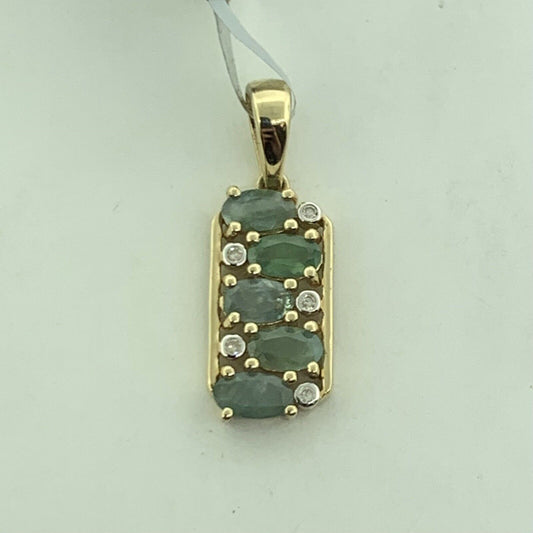 9K Yellow Gold Gemstone Diamond Accented NWT Pendant