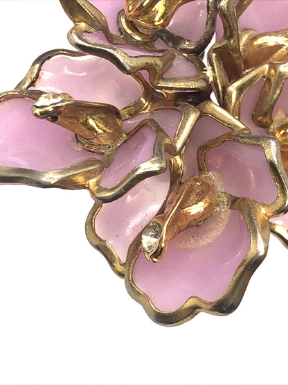 Mid Century Purple Lucite Large Flower Rhinestone Statement Clip-on Earrings