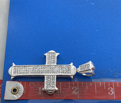 14K White Gold Princess Cut Diamond Statement Cross Pendant
