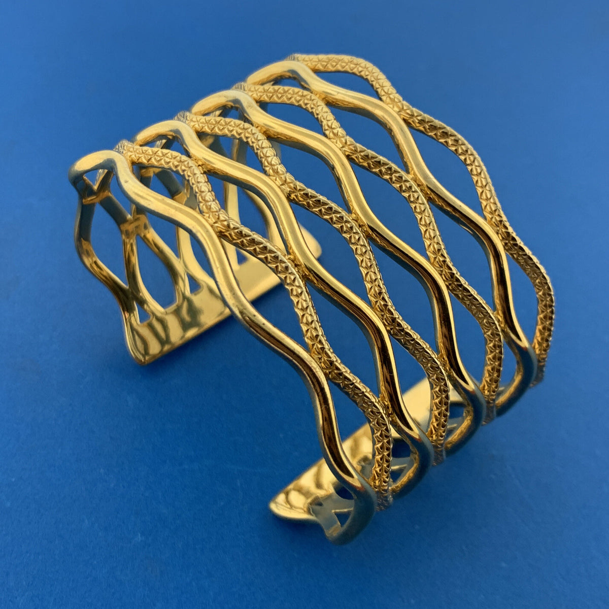 CORDOVA 925 Sterling Silver Vermeil Textured Polished Statement Cuff Bracelet