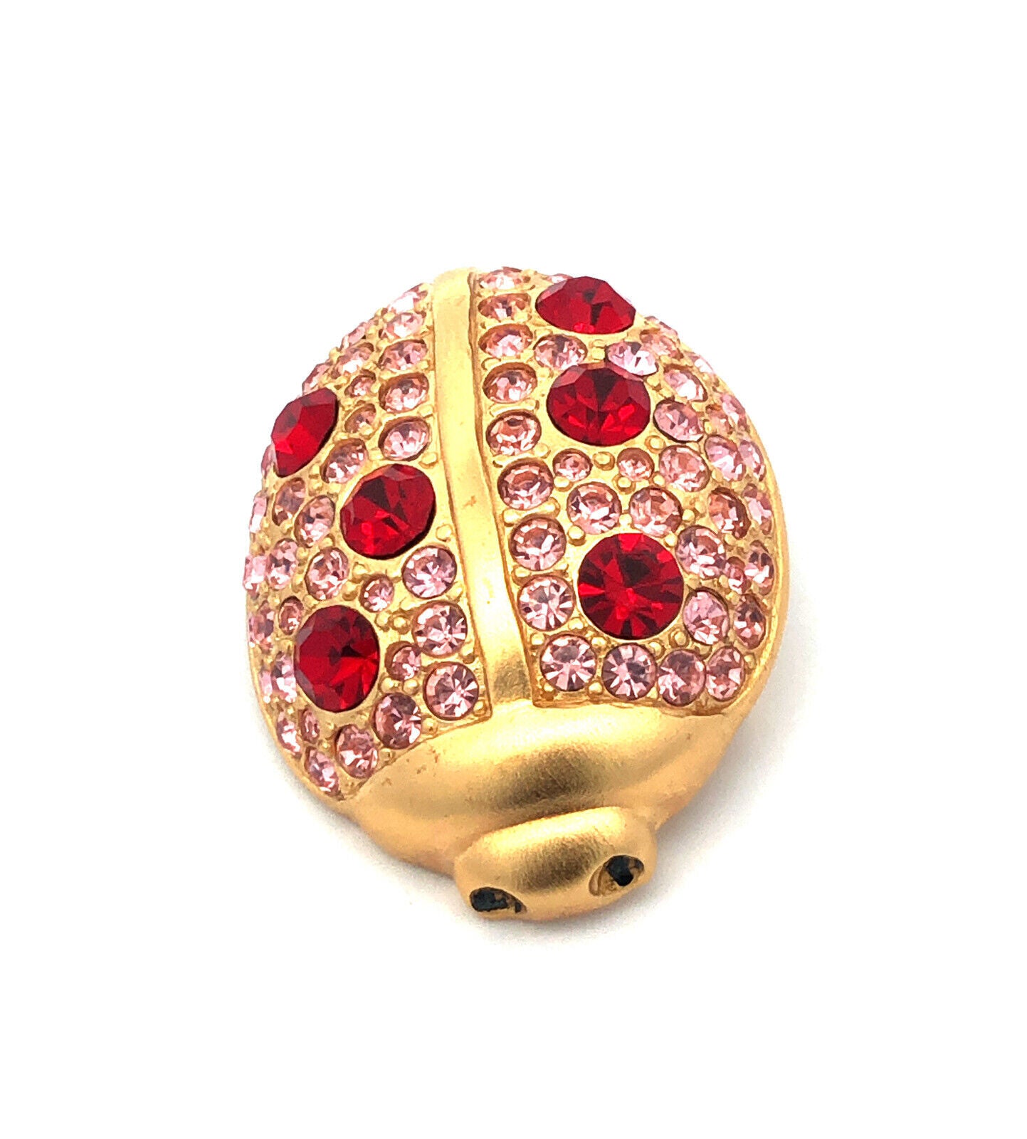 Givenchy Gold Tone Red Pink Rhinestone Beetle Lady Bug Scarab Brooch