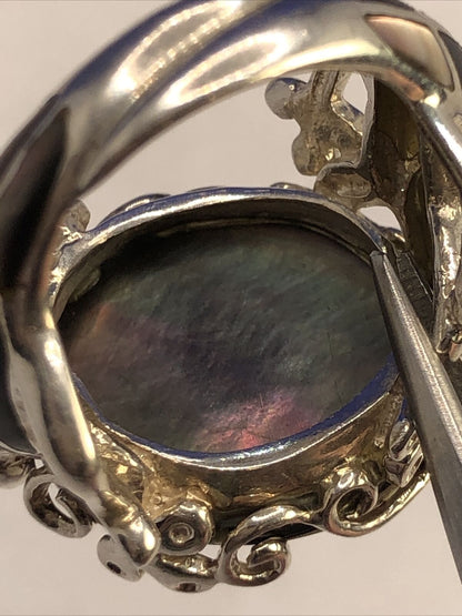 Designer GSJ 925 Sterling Silver Mother of Pearl Black Onyx Gecko Statement Ring