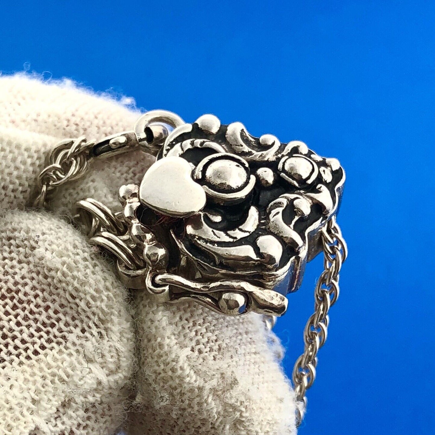 Designer Shavarsh K 925 Sterling Silver Garnet Gothic Scroll Slide Bracelet