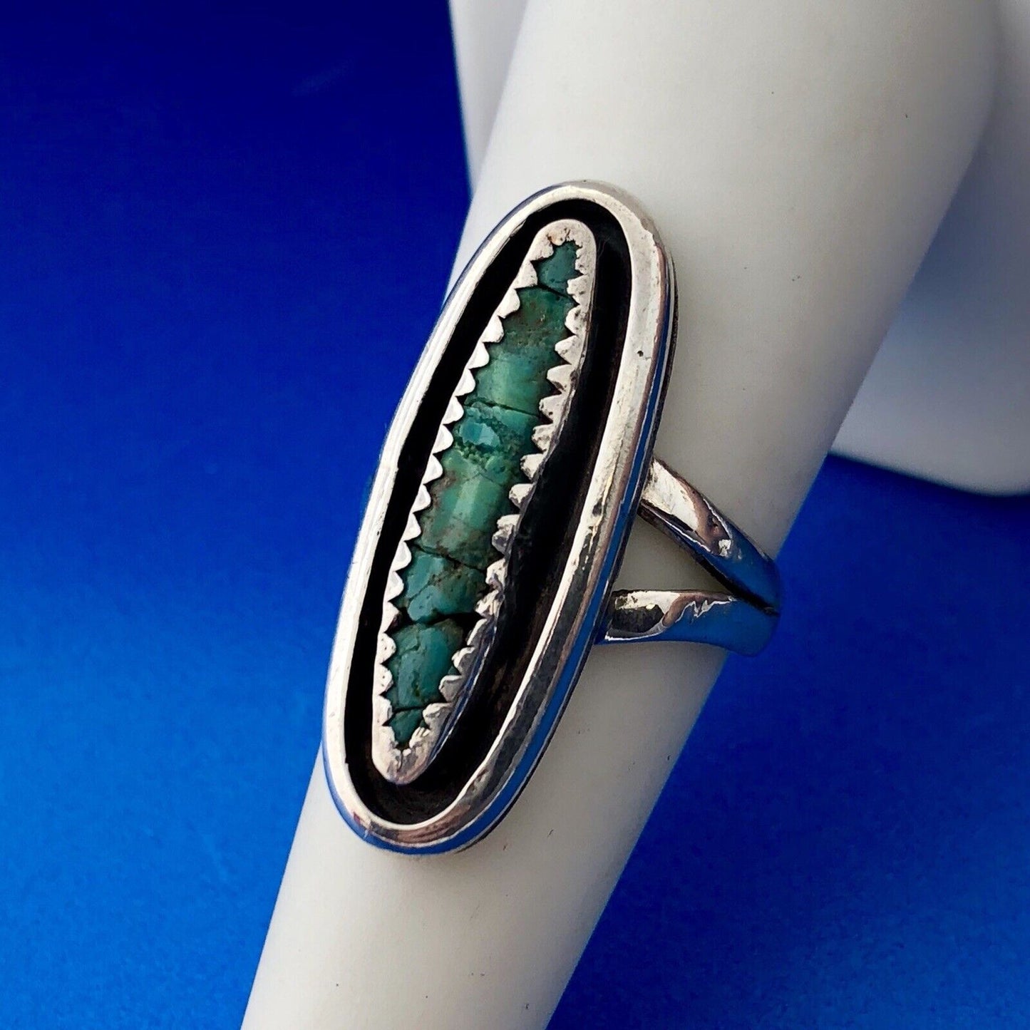 Signed Native American 925 Sterling Silver Turquoise Statement Finger Ring