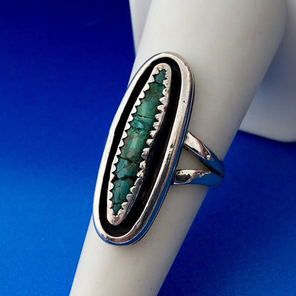 Signed Native American 925 Sterling Silver Turquoise Statement Finger Ring