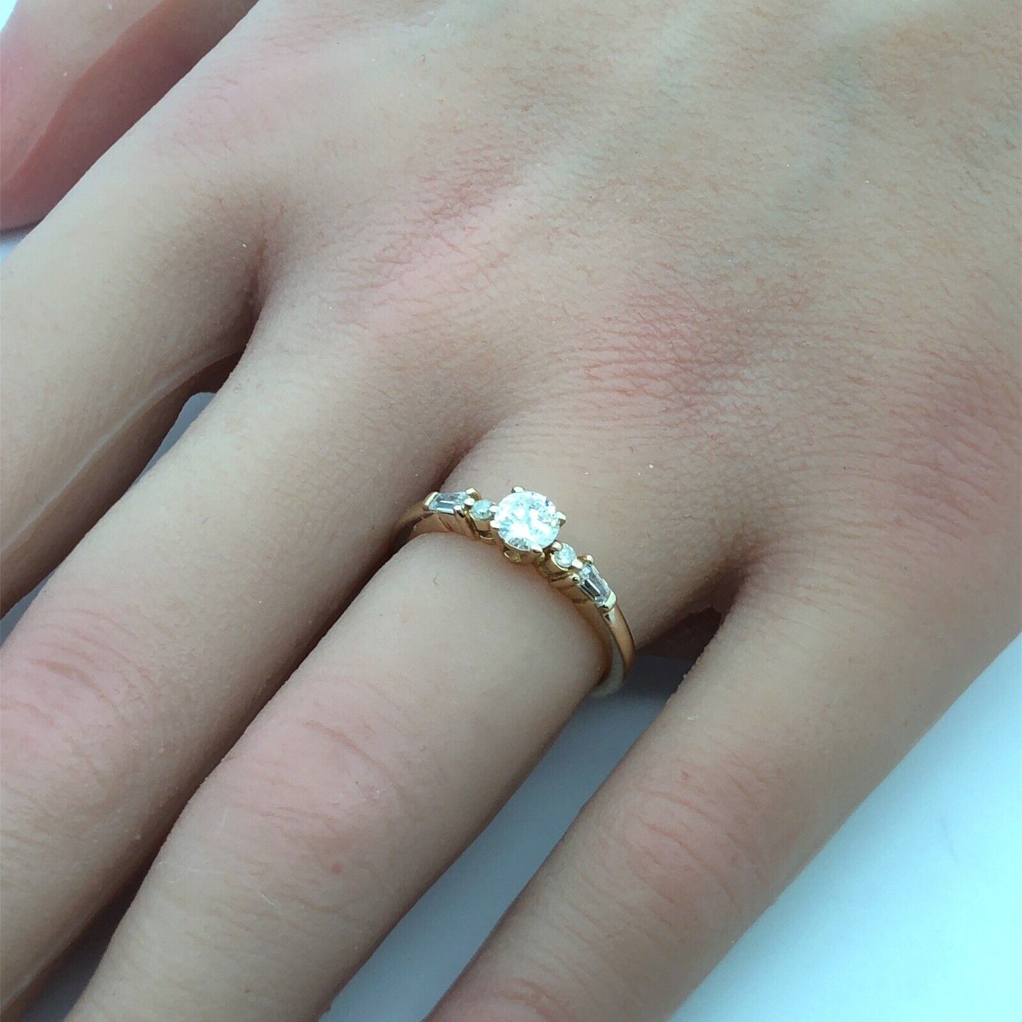 10K Yellow Gold Round Diamond Baguette Promise Engagement Ring