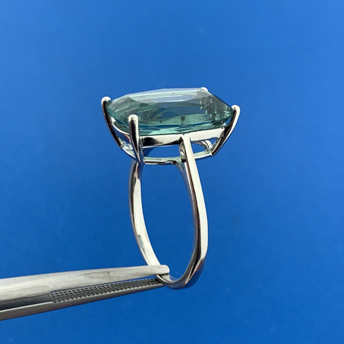 Designer Sterling Silver Rectangle Green Topaz Solitaire November Occasion Ring