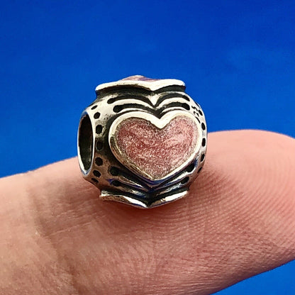 Authentic PANDORA 925 Sterling 790591EN28 Pink Enamel Rose Hearts Retired Charm