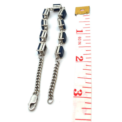 925 Sterling Silver Emerald Cut Blue Sapphire Anniversary Tennis Bracelet