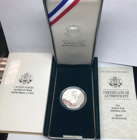 1991 P United States Korean War Memorial Proof Silver Dollar OMP/COA