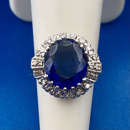 Vintage Estate 14k White Gold Blue Spinel Diamond Accent Ring Size 5.25
