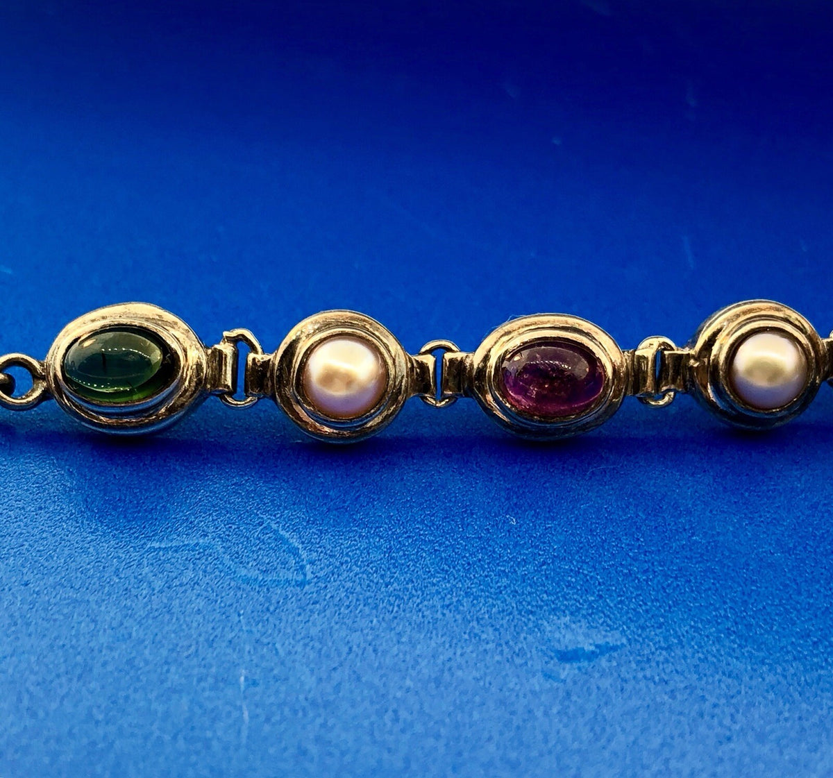 Retro Sterling Silver 925 Green Purple Amethyst Pearl February Toggle Bracelet