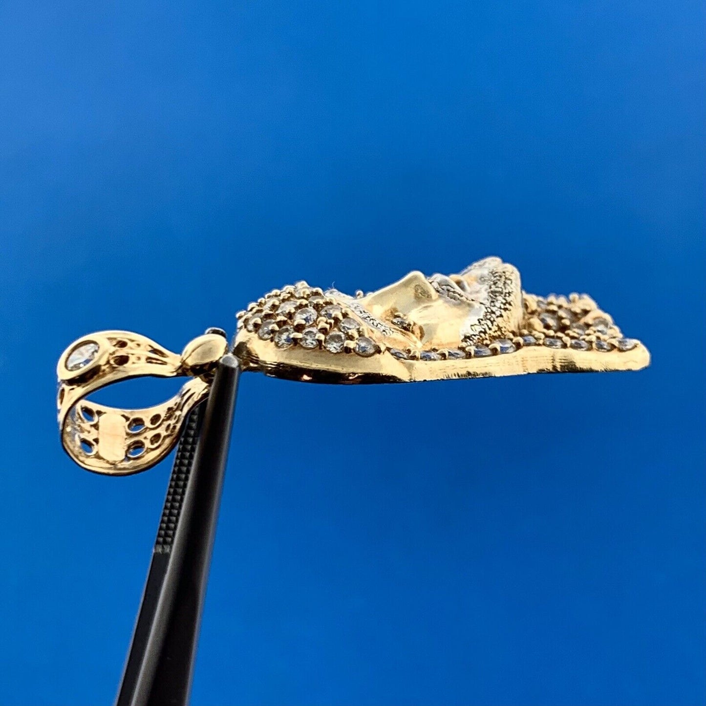 Designer CAL 10K Yellow Gold Cubic Zirconia Christ Jesus Head Statement Pendant