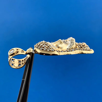 Designer CAL 10K Yellow Gold Cubic Zirconia Christ Jesus Head Statement Pendant