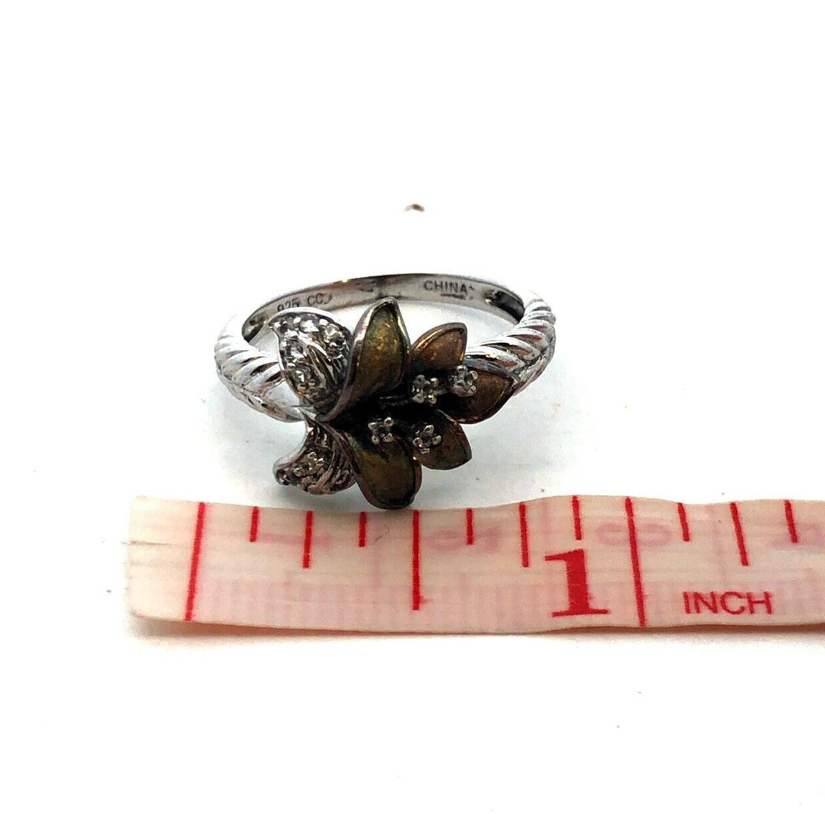Designer CC 925 Sterling Silver Round White Topaz Lily Orchid Flower Ring
