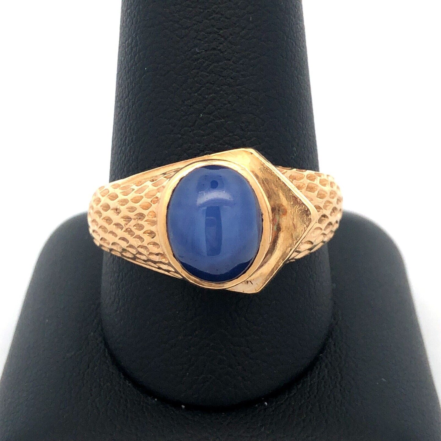 Art Deco 14K Yellow Gold Blue Star Sapphire Abstract Snake Design Unisex Ring