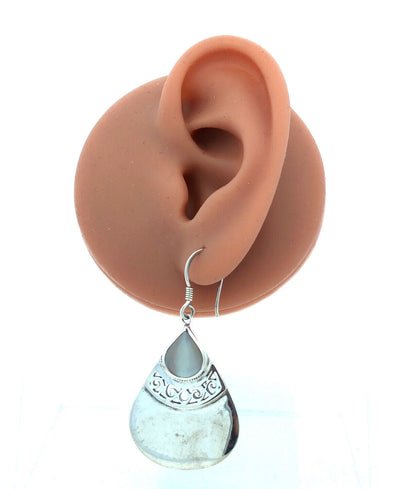 Designer 925 Sterling Silver Mother of Pearl Modernist Dangle Hook Earrings