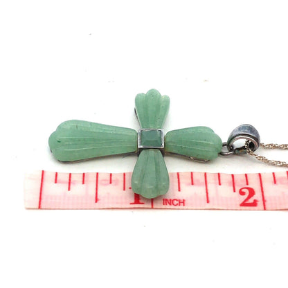 Designer 925 Sterling Silver Carved Jade Cross Statement Pendant Necklace