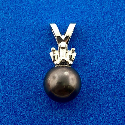 Designer 14K White Gold Black Pearl Diamond Charm Pendant