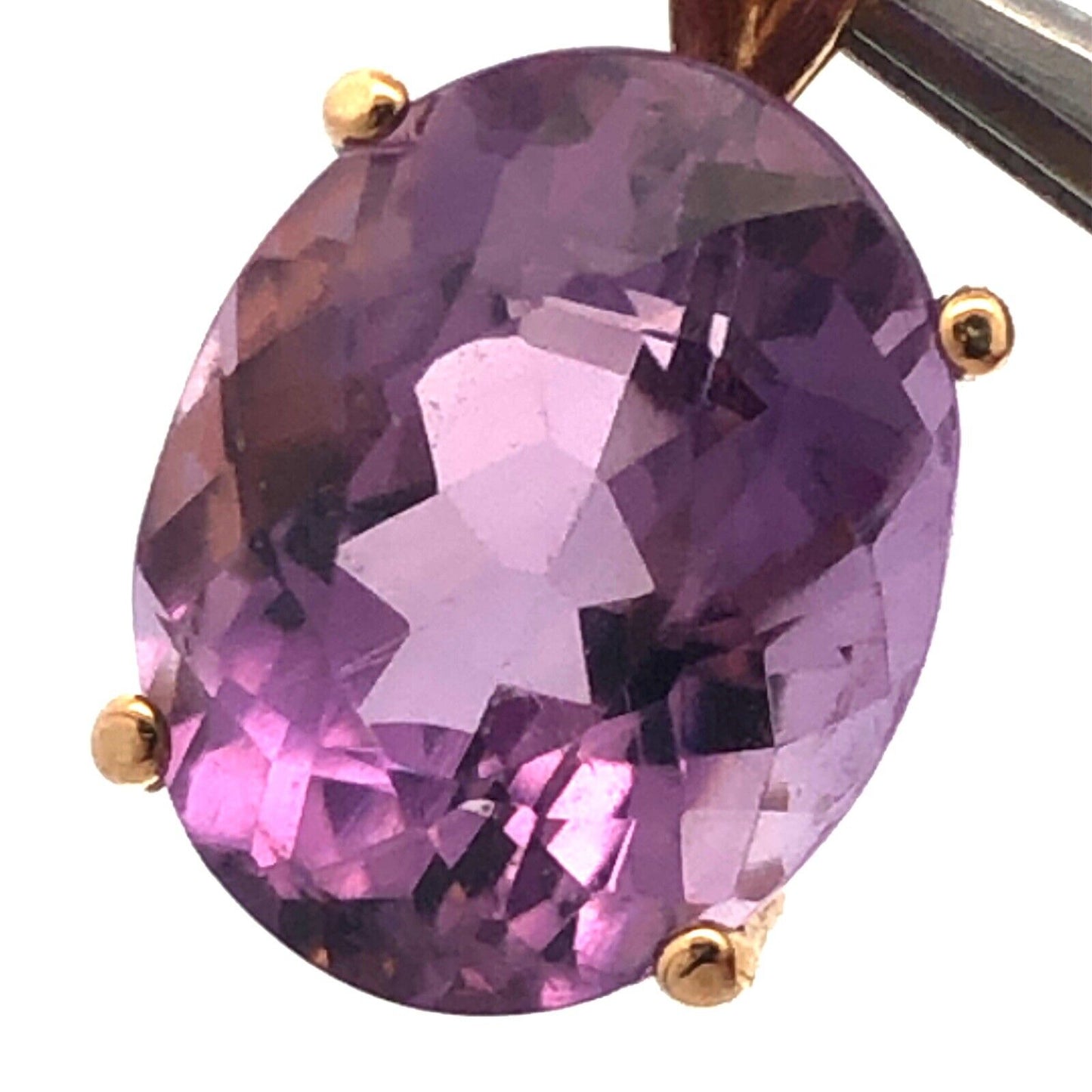 Gorgeous 14k Yellow Gold Oval Cut Solitaire 6.5 ct Purple Amethyst Pendant