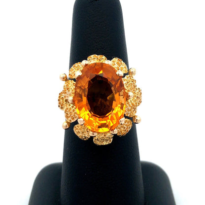 14K Yellow Gold Oval Orange Citrine November Anniversary Statement Cocktail Ring