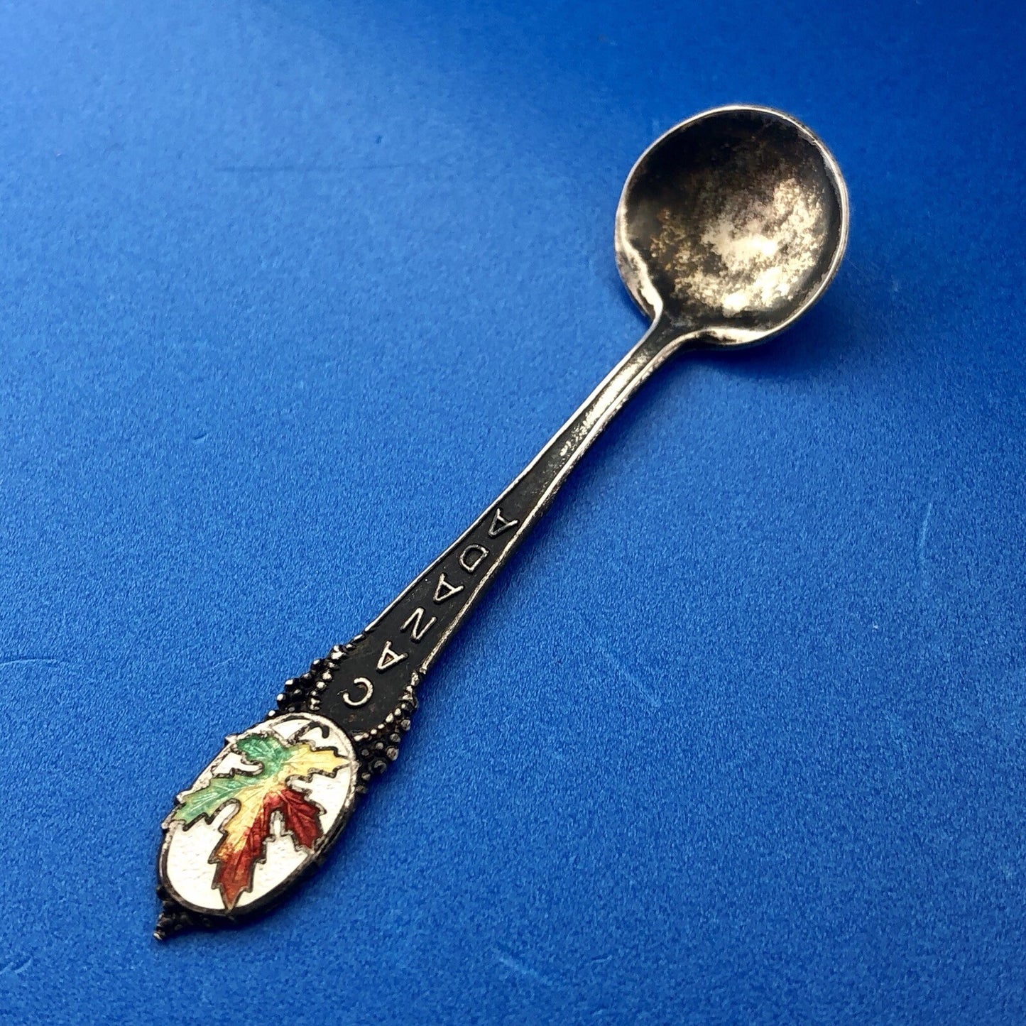 BMCo Sterling Silver Multi Color Enamel Canada Maple Leaf Souvenir Salt Spoon