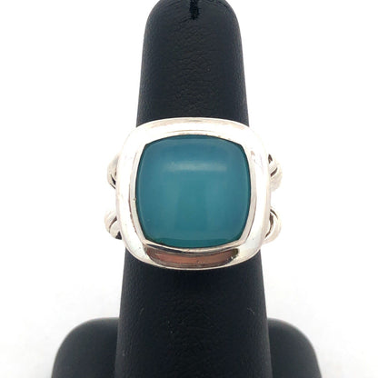 David Yurman 925 Sterling Silver Aqua Chalcedony Square Albion Statement Ring