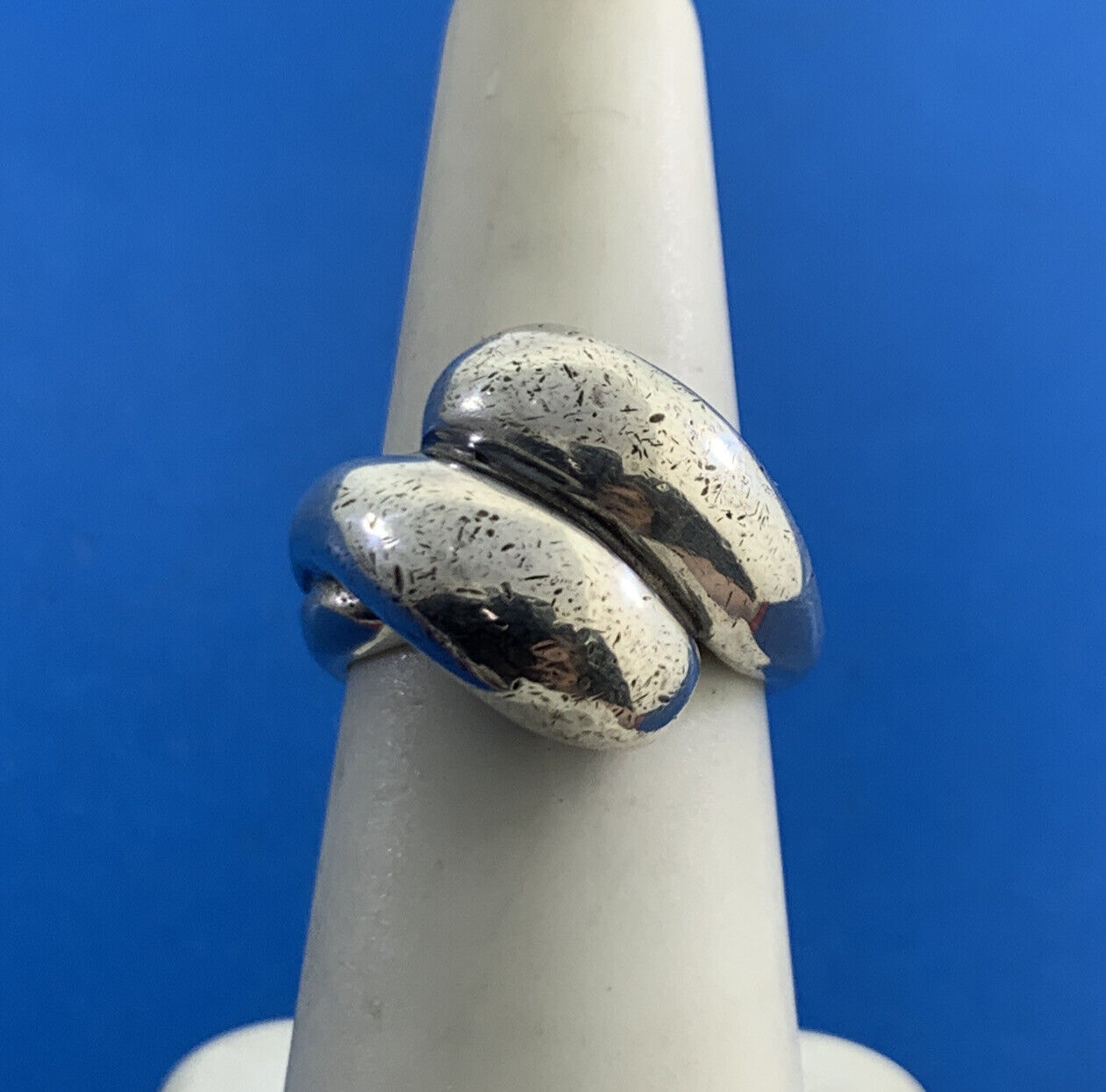 Modernist 925 Sterling Silver Statement Size 6 Bypass Dome Ring