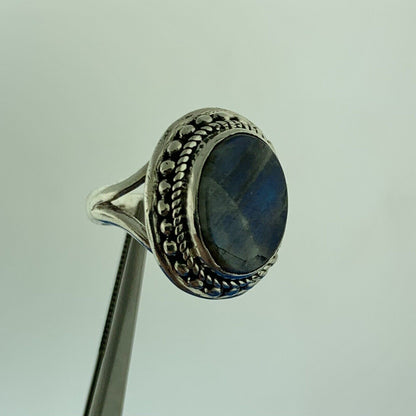 Designer 925 Sterling Silver Labradorite Cabochon Balinese Style Cocktail Ring