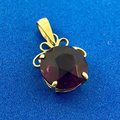 14K Yellow Gold Amethyst Solitaire February Anniversary Statement Pendant
