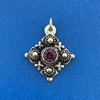 Designer Israel 900 Fine Silver Amethyst Jerusalem Maltese Cross Pendant