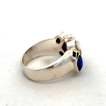 Designer LT 925 Sterling Silver Mother of Pearl Lapis Lazuli Cluster Band Ring