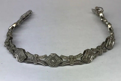 Vintage EA Sterling Silver 925 Diamond Modernist X O Link Tennis Bracelet