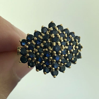 Modernist 10K Yellow Gold Sapphire Cluster September Anniversary Dome Ring