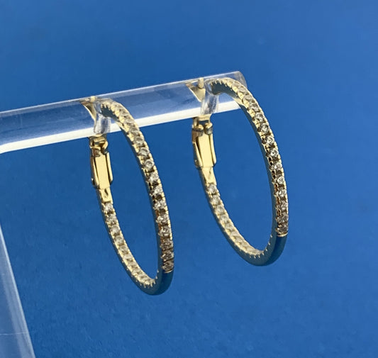 Estate Vermeil Sterling Silver 925 Sparkling CZ Double Sided Hoop Earrings