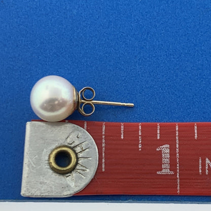 Gorgeous 14k Yellow Gold 8mm White Pearl Friction Back Stud Earrings