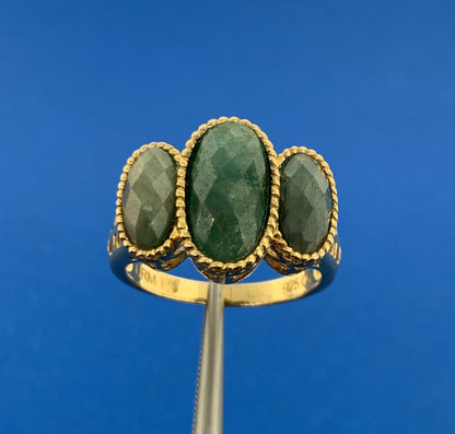 Designer Vermeil Sterling Silver 925 LIRM Faceted Green Onyx Statement Ring
