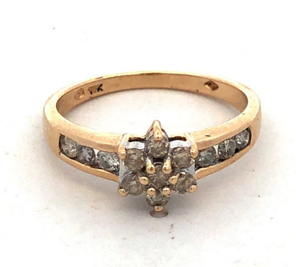 Designer 10K Yellow Gold Round Diamond Flower Anniversary Promise Ring