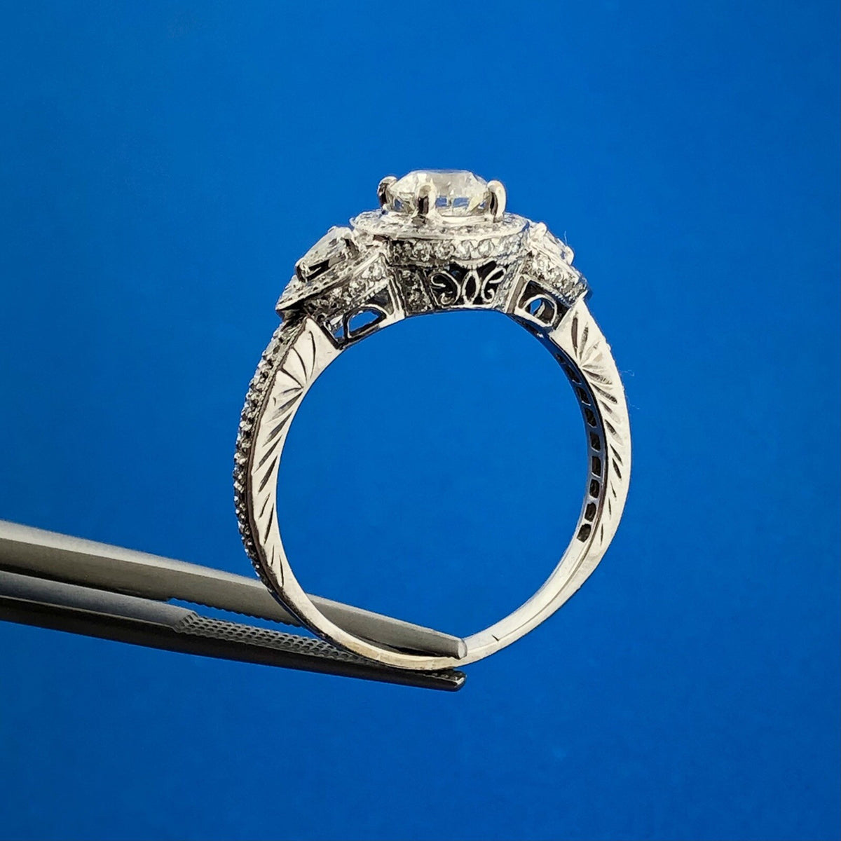 Designer 14K White Gold Solitaire Halo Accent Diamond 2 Ring Bridal Set
