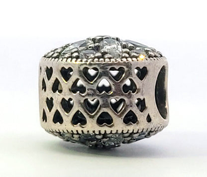 PANDORA 925 Sterling Silver Cubic Zirconia Studded Star & Hearts Bead Charm