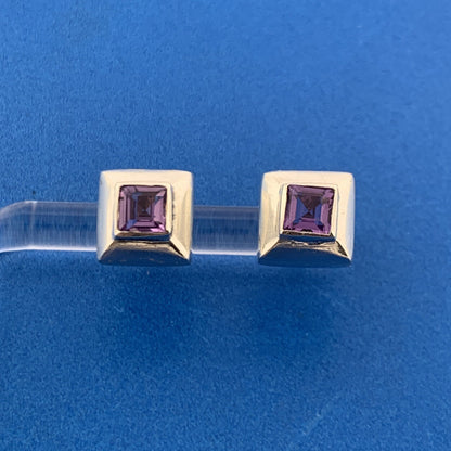 Designer 925 Sterling Silver Amethyst Square Cube Modernist Stud Earrings